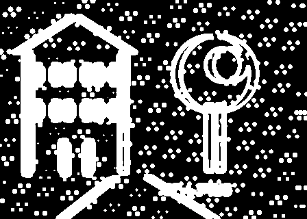 Thresholded differences: White marks pixels that pass the difference cutoff, before gaps are closed or small regions are discarded.