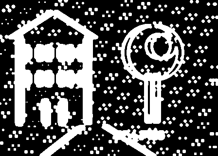 Clean difference mask: Morphological closing joins nearby differences before component filtering.