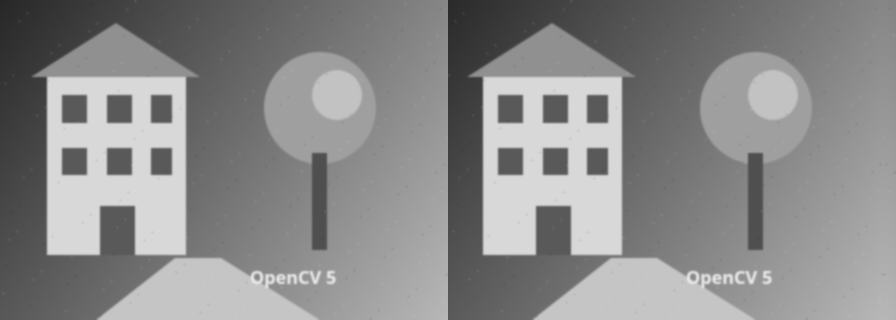 Smoothed frame pair: Both grayscale frames receive the same Gaussian blur before comparison. The second frame is on the right.