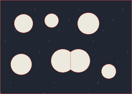 Result: 7 foreground seeds. Red boundaries separate watershed regions; label -1 marks a boundary.